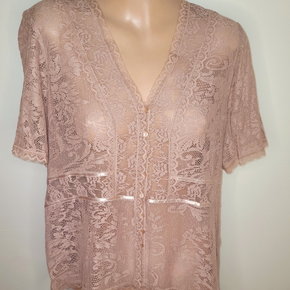 J. Jill Tops - NWT J. JILL PXL LACE TOP MALT COLOR SHEER MODEL RAYON / NYLON SATIN DETAIL